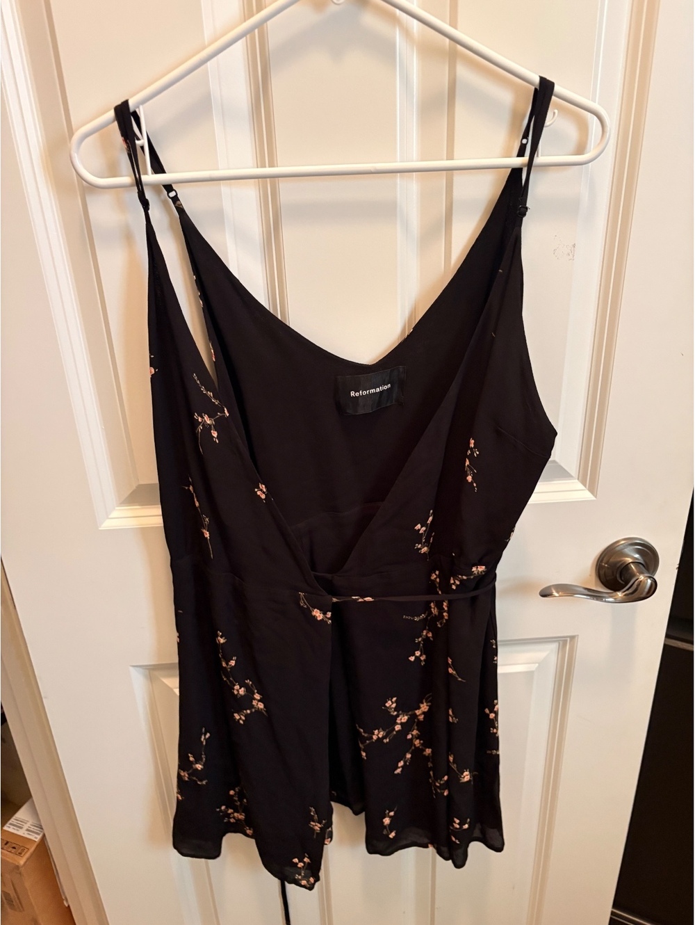 Reformation Black Floral 100%Viscose Wrap Dress Parisian Chic XL